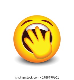 Cute emoji, emoticon yawning with hand over mouth - vector illustration