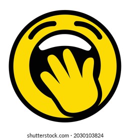 Cute emoji, emoticon yawning with hand over mouth - vector illustration