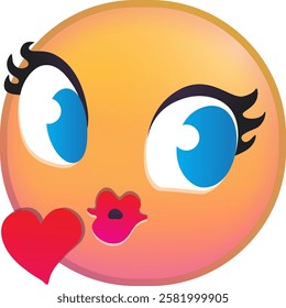 Cute emoji face blowing a kiss with a heart symbol.