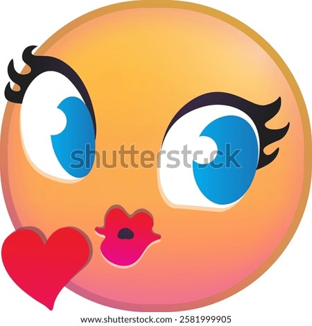 Cute emoji face blowing a kiss with a heart symbol.