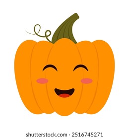 Cute emoji face character pumpkin. Kawaii baby pumpkins. Cartoon Halloween and Harvesting and Thanksgiving illustration