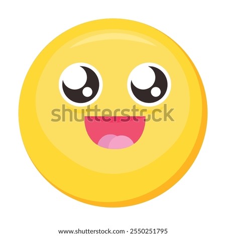 Cute emoji facial expression. Colorful vector excited smile emoticon icon. Laughing smiley. Funny sticker, social media happy mood character, emotion and feeling chat element