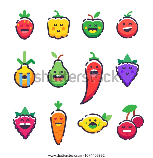 Cute Emoji Fruits Vegetables Set Emoji Vector Có Sẵn Miễn Phí Bản