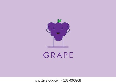Cute emoji, grape fruit character logo and icon with flat style design vector illustration