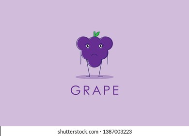 Cute emoji, grape fruit character logo and icon with flat style design vector illustration