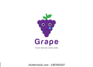 Cute emoji, grape fruit character logo and icon with flat style design vector illustration