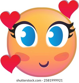 Cute emoji with hearts and blushing cheeks conveying love and affection.