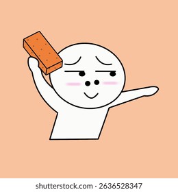 Cute Emoji Holding a Brick – Playful Cartoon Sticker Design