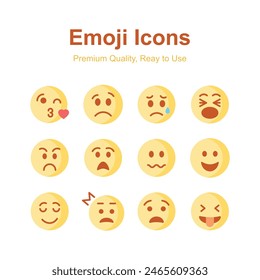 Cute emoji icons, emoticon vectors, isolated on white background