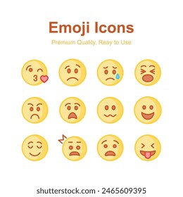 Cute emoji icons, emoticon vectors, isolated on white background