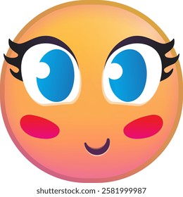 Cute emoji with large eyes and blushing cheeks, expressing happiness.