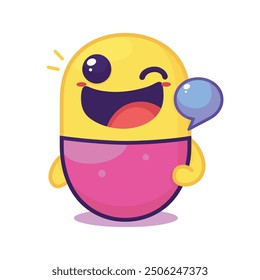 Cute emoji laughing with message bubble