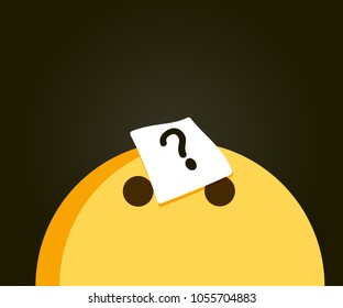 Cute emoji looking up at a question mark indicating a problem. Problem solving, curiosity, questions, doubts, solutions. Vector illustration design