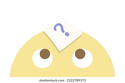 Emoji lindo mirando hacia un signo de interrogación que indica un problema. Solución de problemas, curiosidad, preguntas, dudas, soluciones. Diseño de ilustración de vector