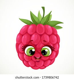 Cute emoji red raspberry isolated on white background