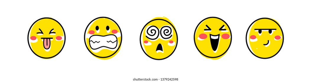 Cute Emoji set. Vector illustration EPS 10.