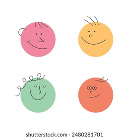 Cute emoji, smile and happy. Family faces avatar icon set. Doodle head, fun emotion. Vector illustration