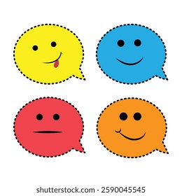 Cute Emoji Speech Bubble Sticker Set. Colorful Chat Bubble Faces with Fun Expressions. Digital Printable Vector for Social Media, Messages, and Decor