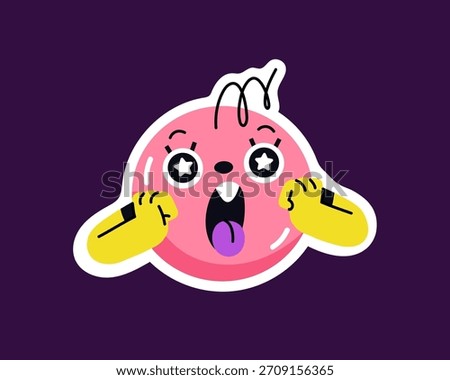 Cute emoji of surprised circle with open mouth. Funny emoticon of round character with amazed emotion on face. Geometric shape with astonished facial expression. Flat isolated vector illustration