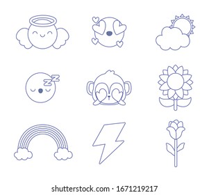 cute emojis icon set over white background, vector illustration