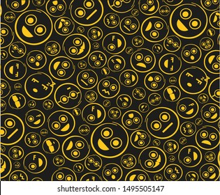 Cute emojis placed scattered in space.