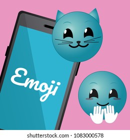 Cute emojis with smartphone cartoons