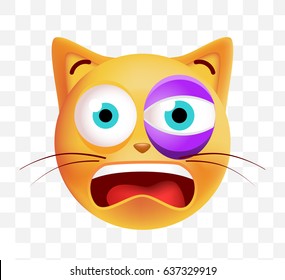 Cute Emoticon Cat with a Black Eye on White Background . Isolated Vector Illustration