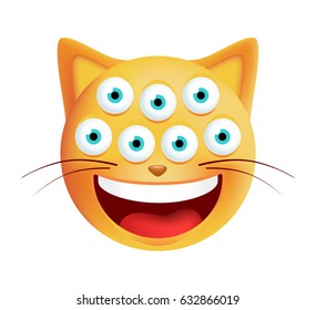 Cute Emoticon Cat with a lot of Eyes on White Background. Isolated Vector Illustration 
