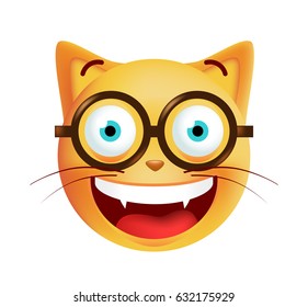 Cute Emoticon Cat with Glasses on White Background. Isolated Vector Illustration 