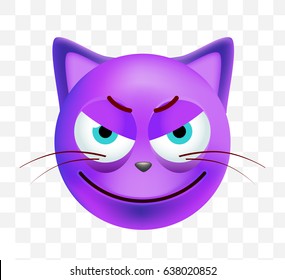 Cute Emoticon Devil Cat on Transparent Background. Isolated Vector Illustration 