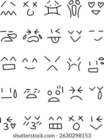 Cute Emoticon Faces Collection - Hand Drawn Kawaii Doodle Expressions