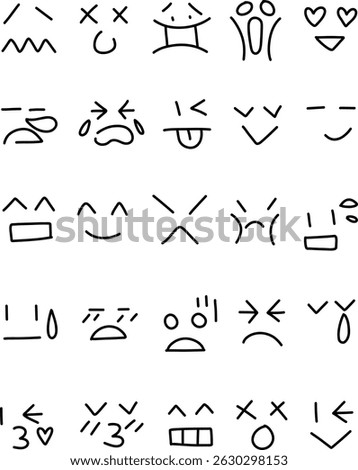 Cute Emoticon Faces Collection - Hand Drawn Kawaii Doodle Expressions