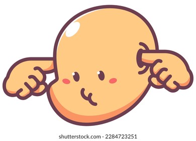 Cute emoticon with finger in ears vector cartoon sign isolated on a white background.