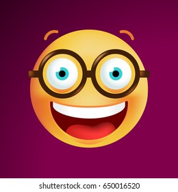 Cute Emoticon with Glasses on Black Background. Isolated Vector Illustration 