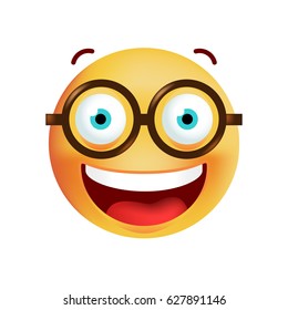 Emoticón lindo con lentes de fondo blanco. Ilustración de vectores aislados 