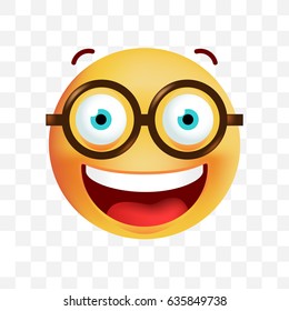 Cute Emoticon with Glasses on White Background. Isolated Vector Illustration 