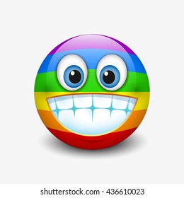 Cute emoticon, grinning, showing teeth isolated on white background with rainbow colors motive - smiley - vector illustration