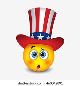 Cute Emoticon With Hat That Symbolize Flag Of United States Of America - Smiley, Emoji - Vector Illustration