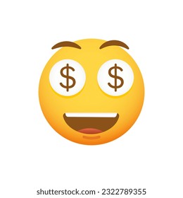 Cute emoticon hypnotized with money. Vector smiley emoji yellow icon for all money and wealth concepts