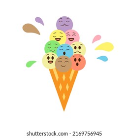 Cute emoticon ice cream in pastel color, suitable for summer theme, personal shop icon, kids book and many other