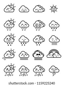 Cute emoticon icon of cloud icon on white background.