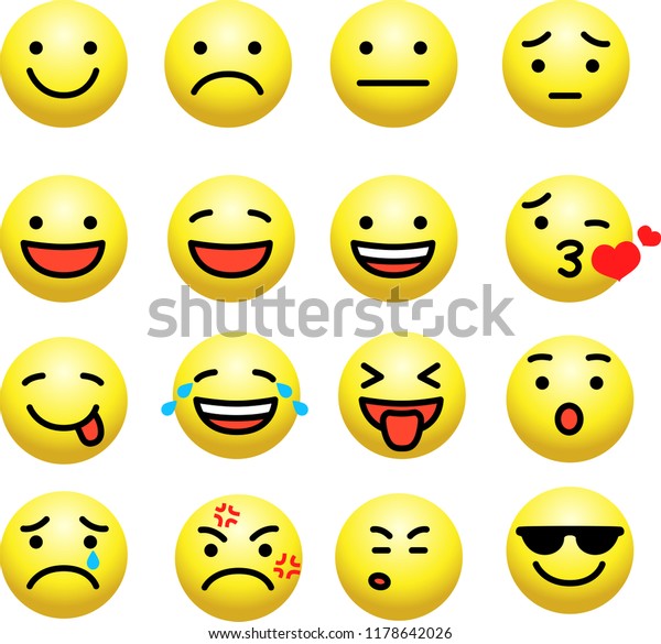 Cute Emoticon Icon Set Stock Vector (royalty Free) 1178642026 