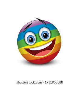 Cute emoticon isolated on white background with rainbow colors motive - vector illustration