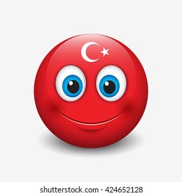 Cute emoticon isolated on white background with Turkey flag motive - smiley - vector illustration