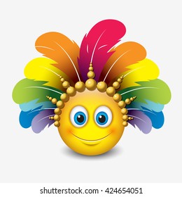 Cute emoticon isolated on white background with carnival headdress motive - smiley - vector illustration