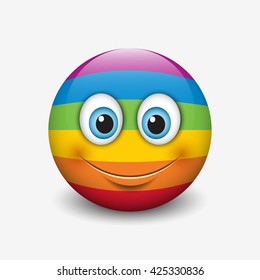 Cute emoticon isolated on white background with rainbow colors motive - smiley - vector illustration