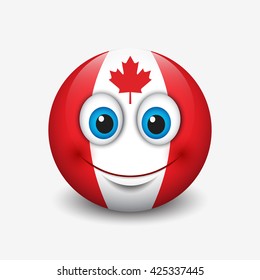 Cute emoticon isolated on white background with Canada flag motive - smiley - vector illustration