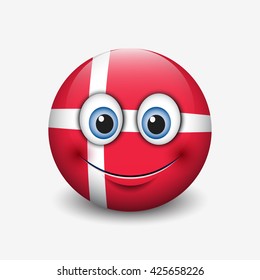Cute emoticon isolated on white background with Denmark flag motive - smiley - vector illustration