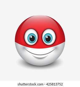 Cute emoticon isolated on white background with Indonesia flag motive - smiley - vector illustration