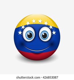 Cute emoticon isolated on white background with Venezuela flag motive - smiley - vector illustration